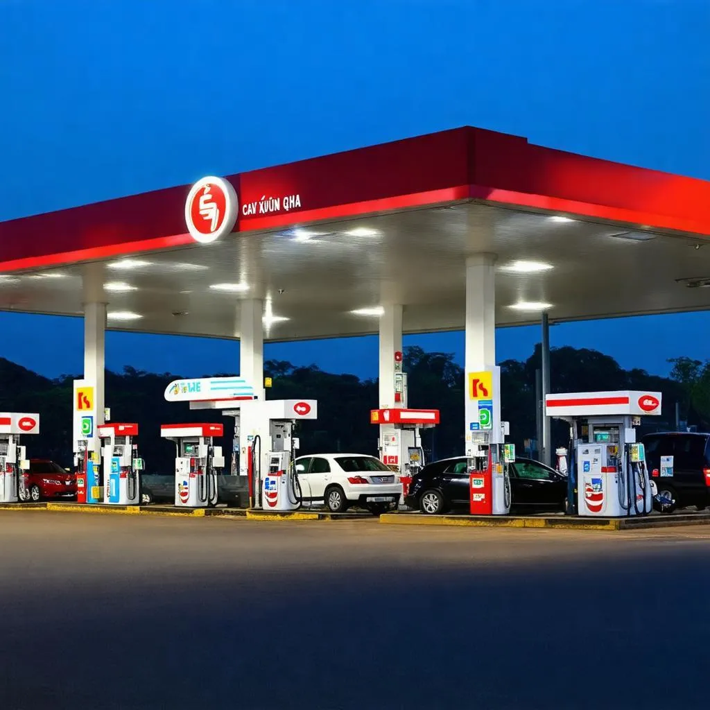 Khu vực trụ bơm tại Cây xăng Hạnh Nguyên trên trục Võ Thị Sáu, lưu lượng phương tiện đông vào giờ cao điểm