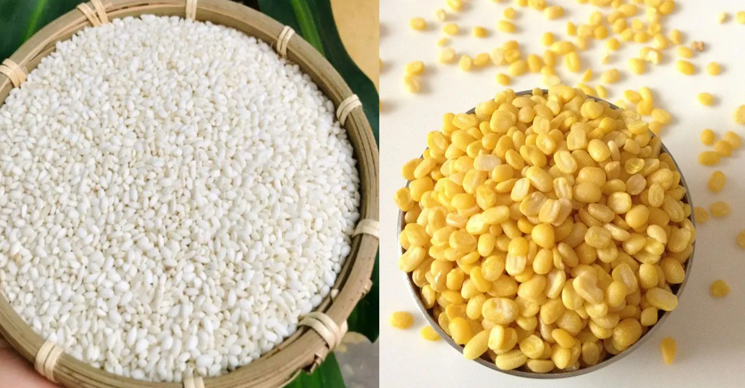 Nguyên liệu nấu xôi vò đậu xanh và nước cốt dừa cho bữa sáng