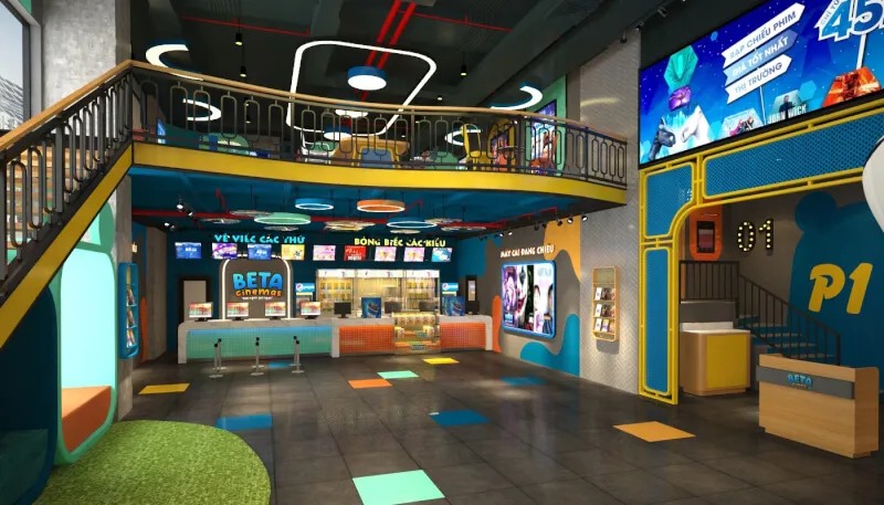 Nội thất phòng chiếu hiện đại tại Beta Giải Phóng với âm thanh Dolby 7.1 và màn hình lớn