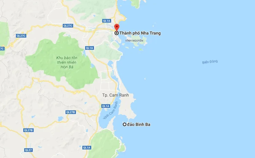 Bản đồ và vị trí đảo Bình Ba trong vịnh Cam Ranh, cách Nha Trang 60 km