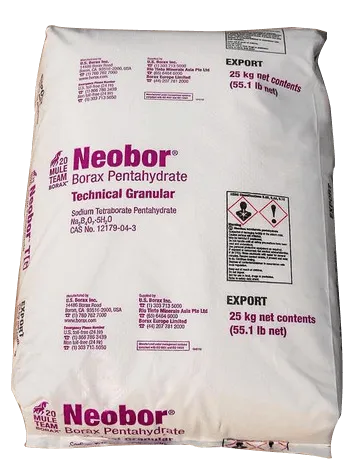 Bao bì borax công nghiệp thường là bao 25 kg, in đầy đủ thông tin kỹ thuật