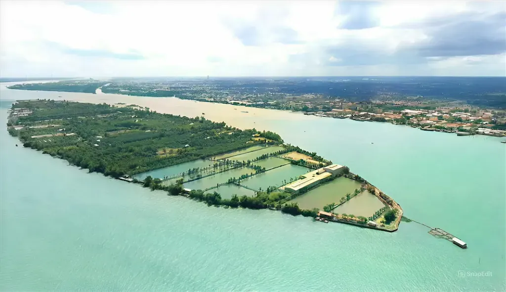 Toàn cảnh Cồn Sơn Cần Thơ nhìn từ trên cao giữa sông Hậu, ốc đảo xanh mát giữa lòng thành phố