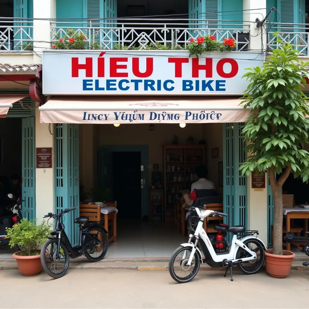 Mặt tiền Xe đạp điện Hiếu Thọ tại Diễn Châu Nghệ An với biển hiệu rõ ràng