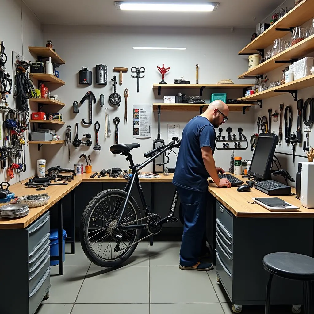 Khu vực kỹ thuật sửa chữa xe đạp điện tại Hiếu Thọ, Diễn Kỳ, Nghệ An