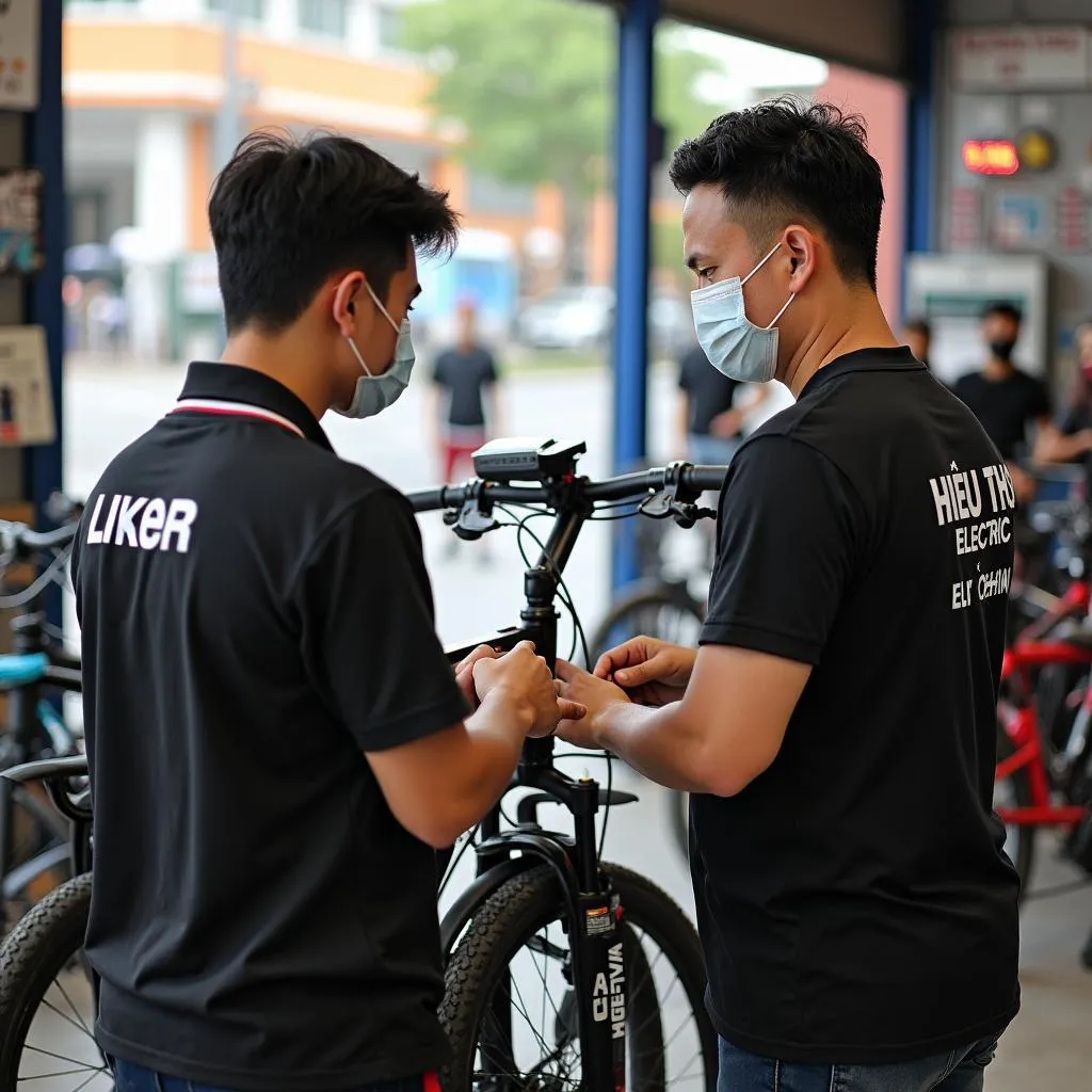 Khách hàng được tư vấn và sửa chữa xe đạp điện tại Hiếu Thọ, Diễn Kỳ, Diễn Châu