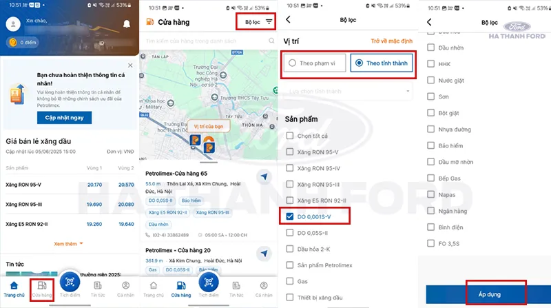 Cách tìm cây xăng gần đây có dầu 0,001S