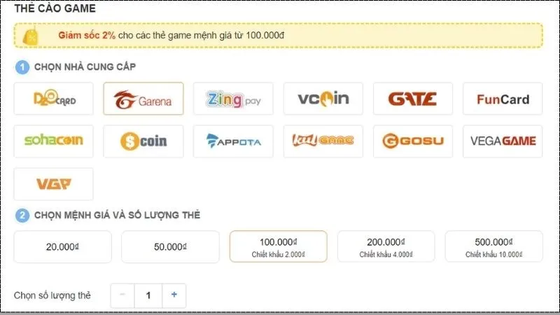 Địa điểm mua thẻ điện thoại, Garena, Zing, Gate, Vcoin