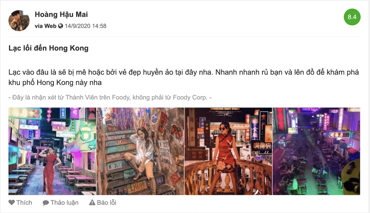 Phản hồi tích cực từ thực khách về không gian và trải nghiệm tại hẻm HongKong