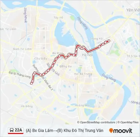 Sơ đồ và thông tin tuyến xe buýt 22A Hà Nội